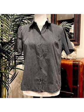 Geoffrey Beene Sport black/cream S short sleeve button up shirt with chest  dart